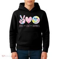 Peace Love Happiness Rainbow Tie Dye Smile Face Cute Kids Hoodie thumb 4