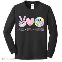 Peace Love Happiness Rainbow Tie Dye Smile Face Cute Kids Long Sleeve Shirt thumb 0