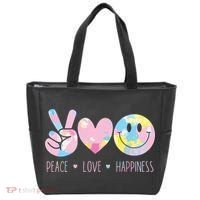 Peace Love Happiness Rainbow Tie Dye Smile Face Cute Tote Bag thumb 0