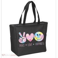 Peace Love Happiness Rainbow Tie Dye Smile Face Cute Tote Bag thumb 2