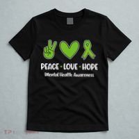 Peace Love Hope Mental Health Awareness Green Ribbon Funny T-Shirt thumb 5