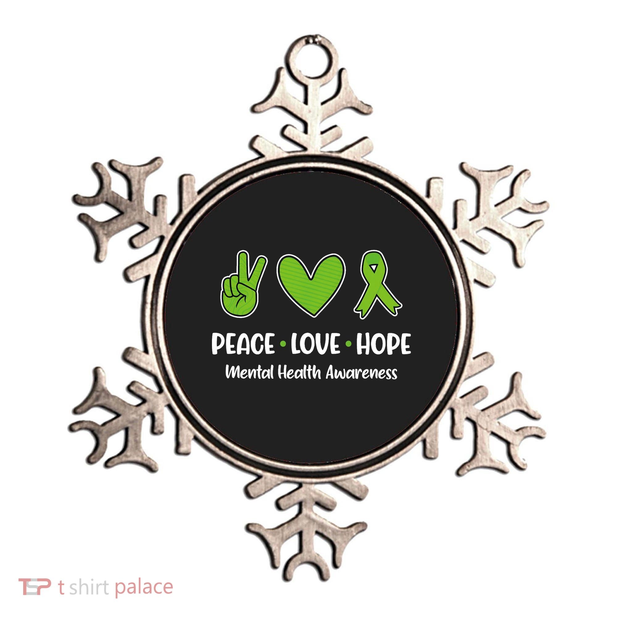 Peace Love Hope Mental Health Awareness Green Ribbon Funny Ornament