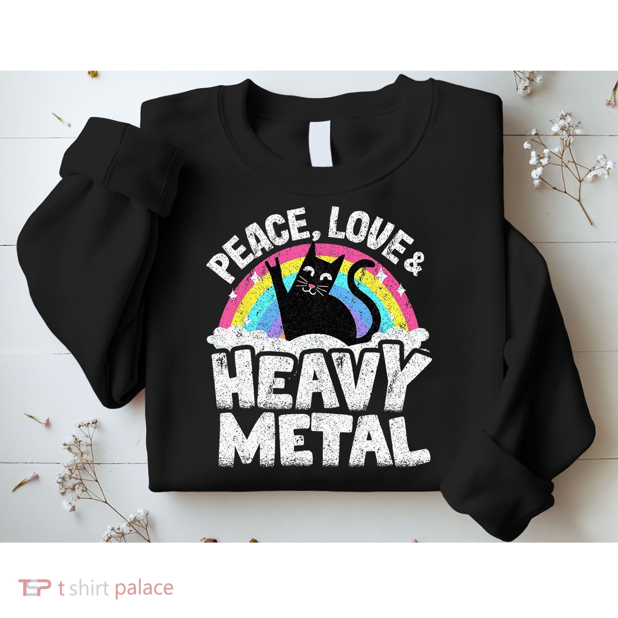 Peace Love & Heavy Metal Cat Kids Punk Band Metal Rainbow Sweatshirt