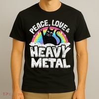 Peace Love & Heavy Metal Cat Kids Punk Band Metal Rainbow T-Shirt thumb 3