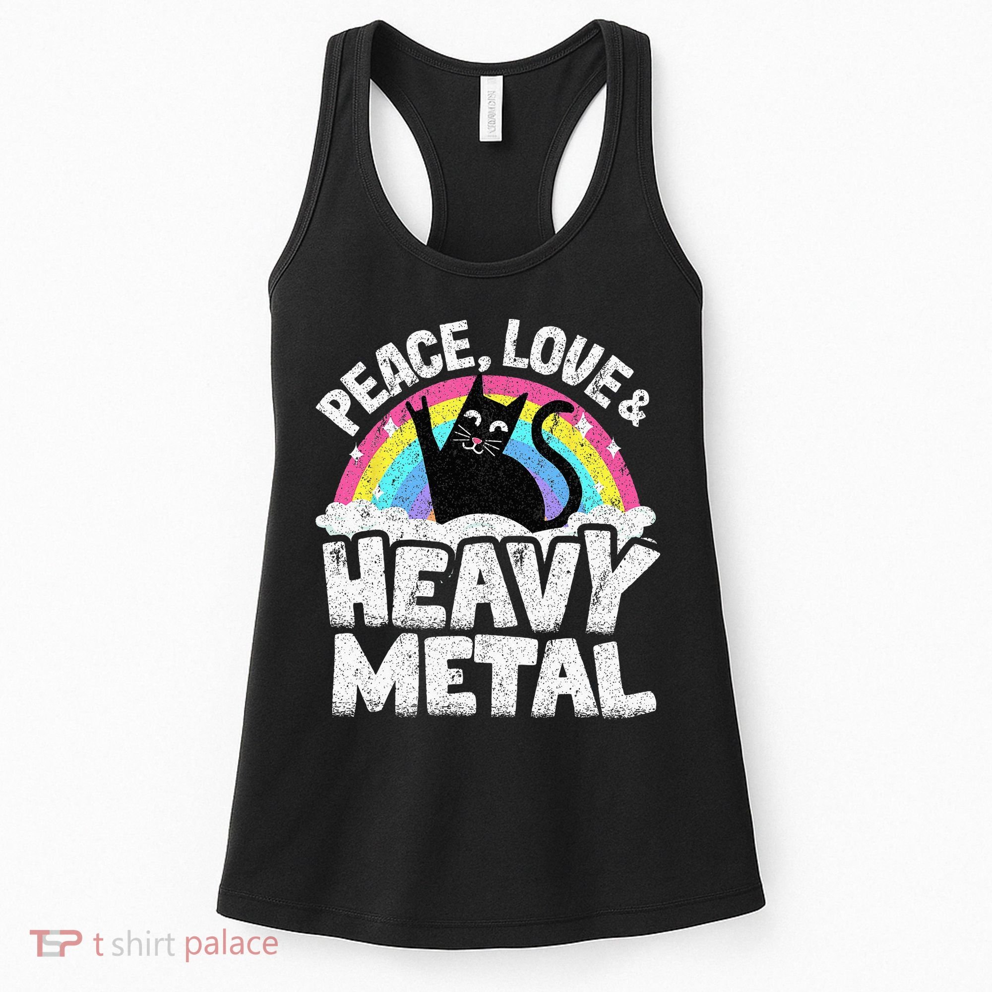 Peace Love & Heavy Metal Cat Kids Punk Band Metal Rainbow Women's Tank Top