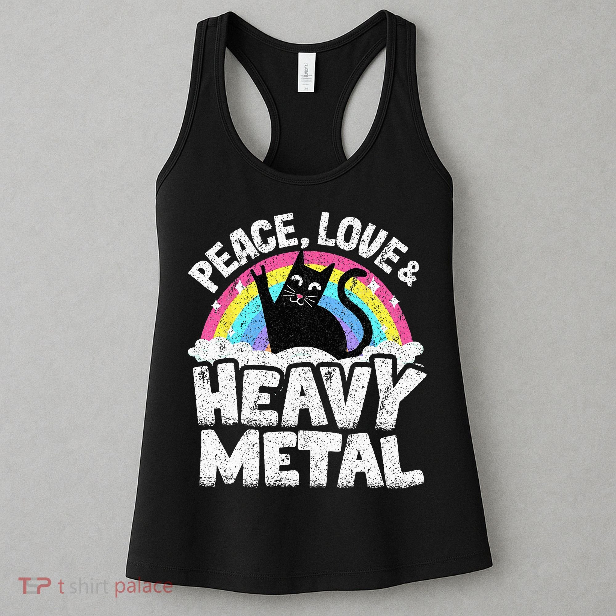 Peace Love & Heavy Metal Cat Kids Punk Band Metal Rainbow Women's Tank Top