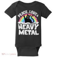 Peace Love & Heavy Metal Cat Kids Punk Band Metal Rainbow Baby Bodysuit thumb 0