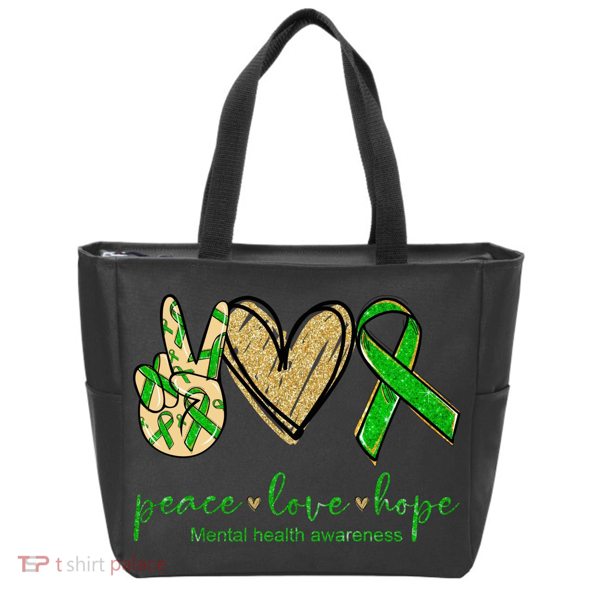 Peace Love Hope Mental Health Awareness Tote Bag