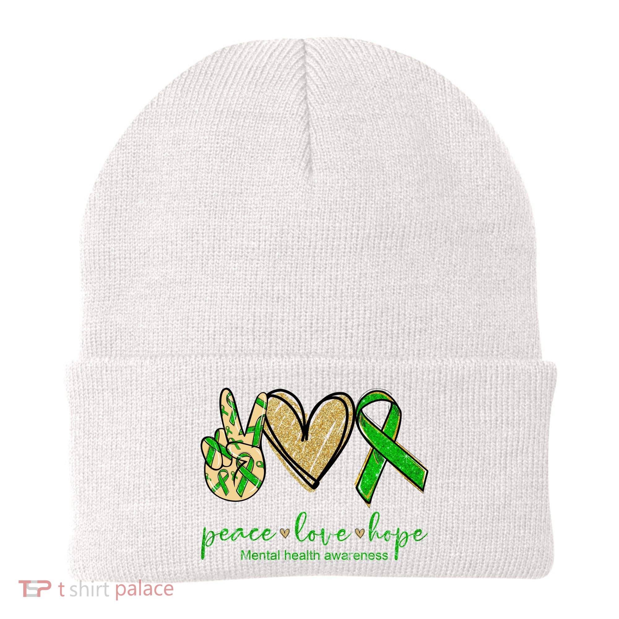 Peace Love Hope Mental Health Awareness Beanie