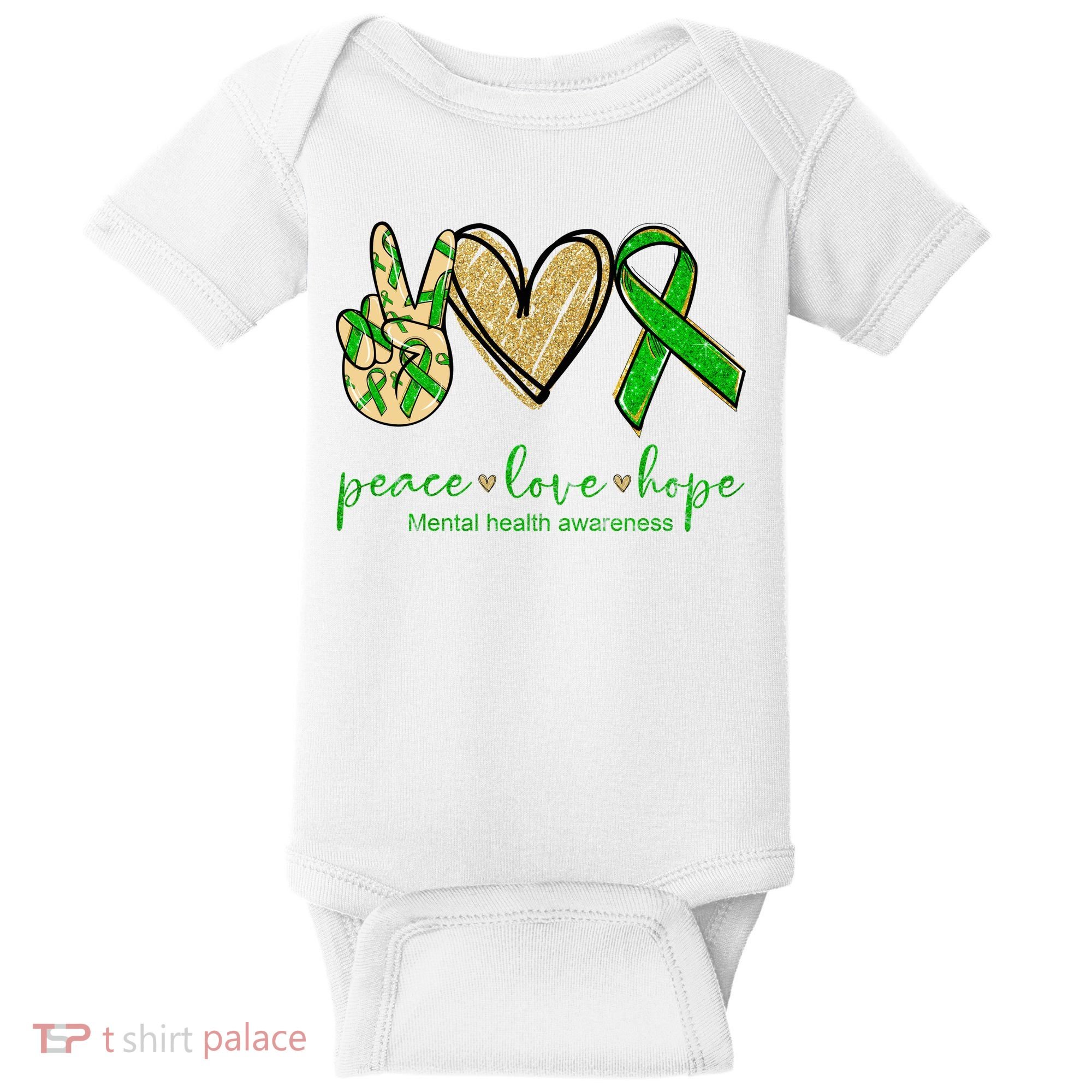 Peace Love Hope Mental Health Awareness Baby Bodysuit
