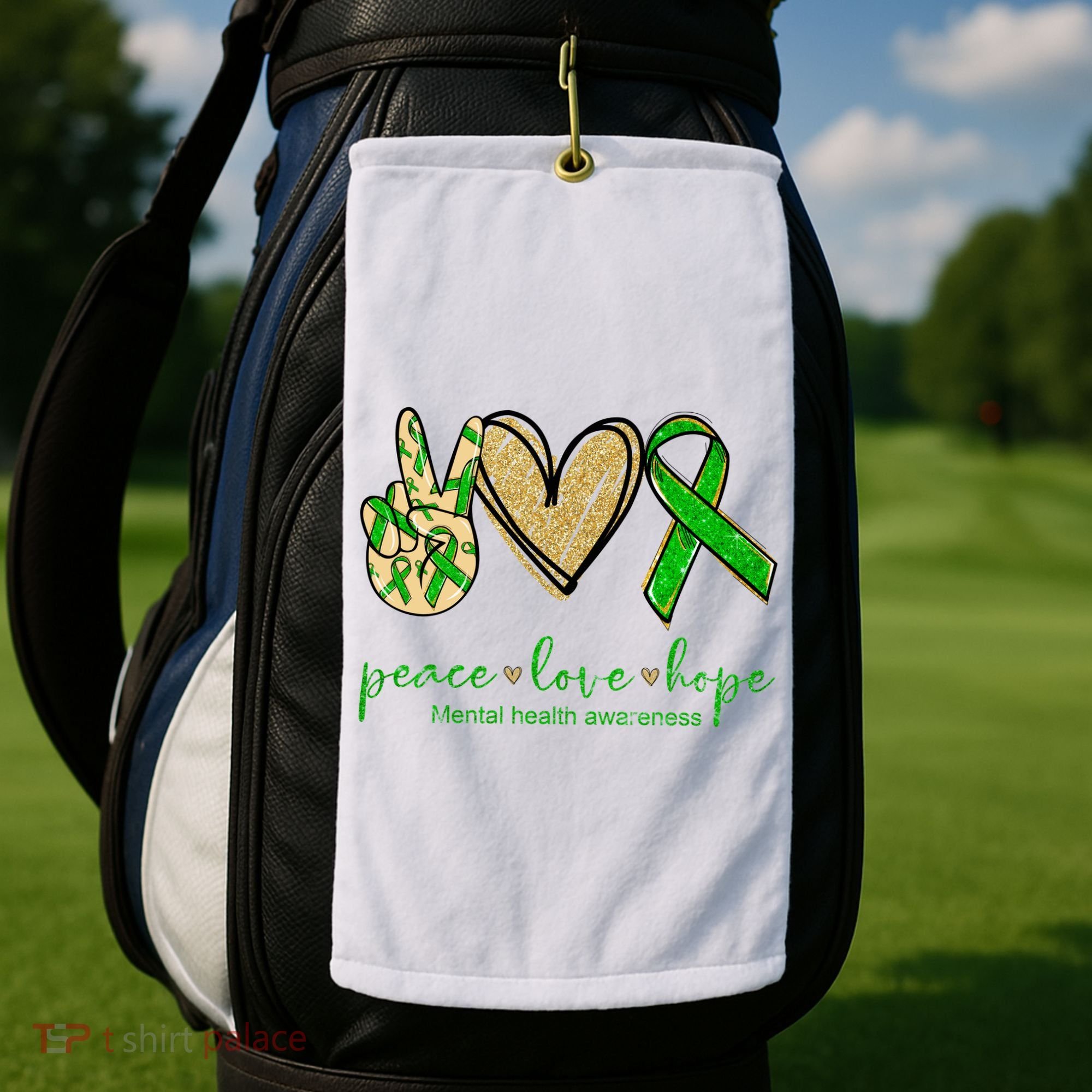 Peace Love Hope Mental Health Awareness Golf Towel