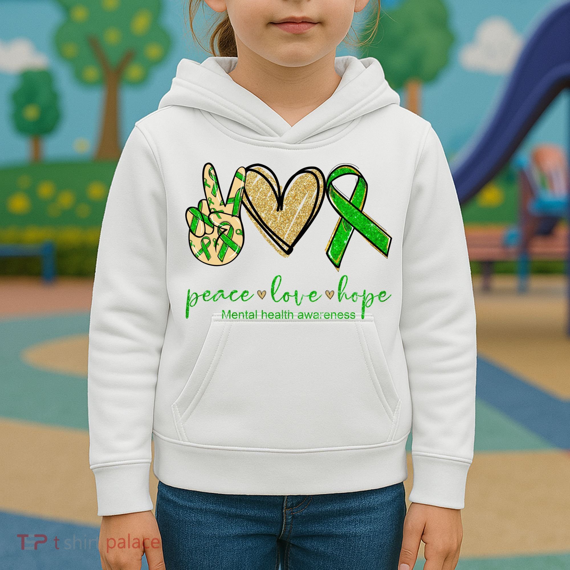 Peace Love Hope Mental Health Awareness Kids Hoodie