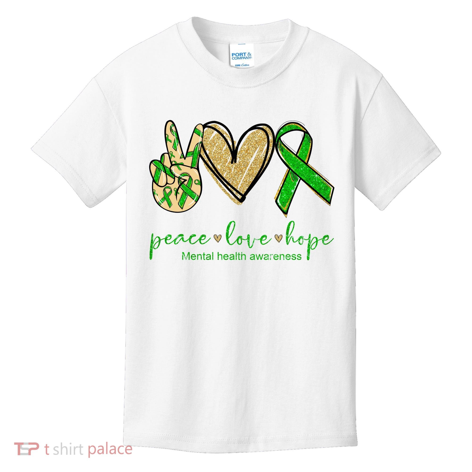 Peace Love Hope Mental Health Awareness Kids T-Shirt