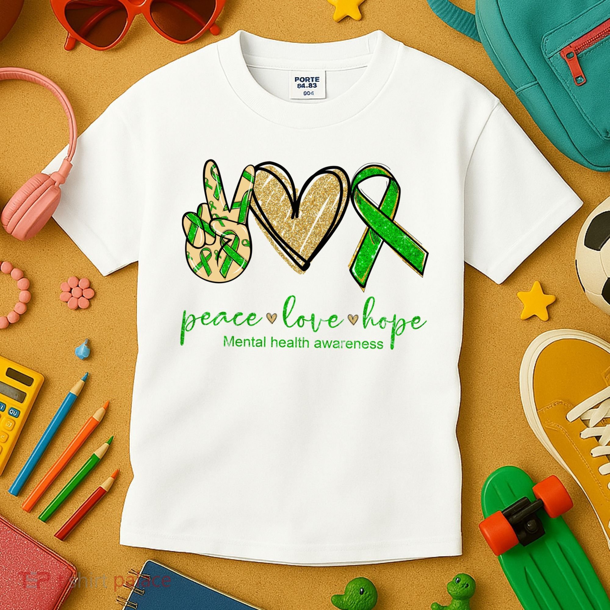 Peace Love Hope Mental Health Awareness Kids T-Shirt