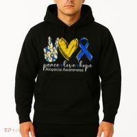 Peace Love Hope Alopecia Awareness Blue Ribbon Hoodie thumb 2