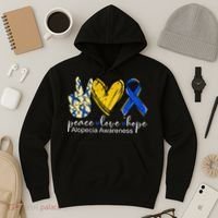 Peace Love Hope Alopecia Awareness Blue Ribbon Hoodie thumb 3