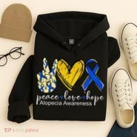 Peace Love Hope Alopecia Awareness Blue Ribbon Hoodie thumb 4