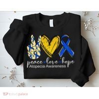 Peace Love Hope Alopecia Awareness Blue Ribbon Sweatshirt thumb 2
