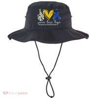 Peace Love Hope Alopecia Awareness Blue Ribbon Bucket Hat thumb 0