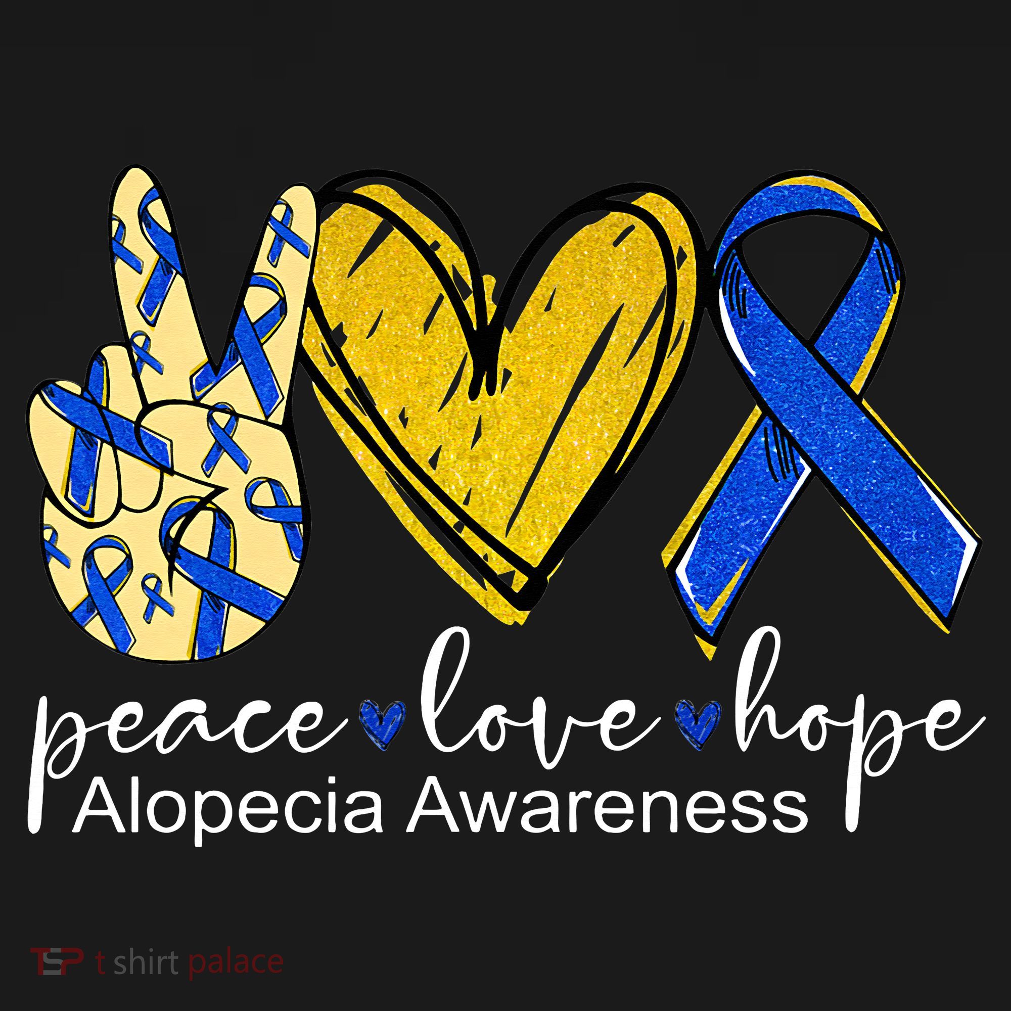 Peace Love Hope Alopecia Awareness Blue Ribbon Women's Hoodie