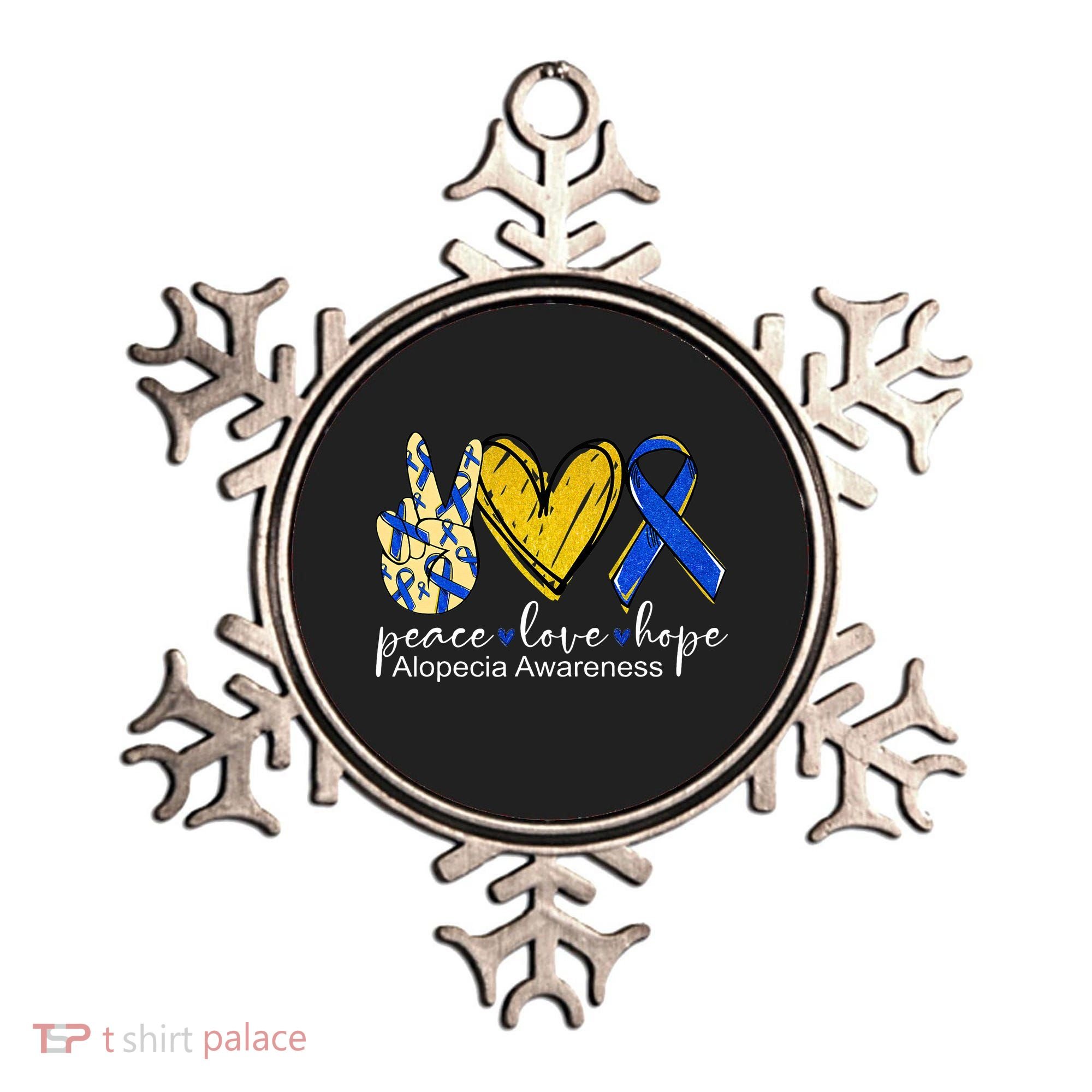 Peace Love Hope Alopecia Awareness Blue Ribbon Ornament