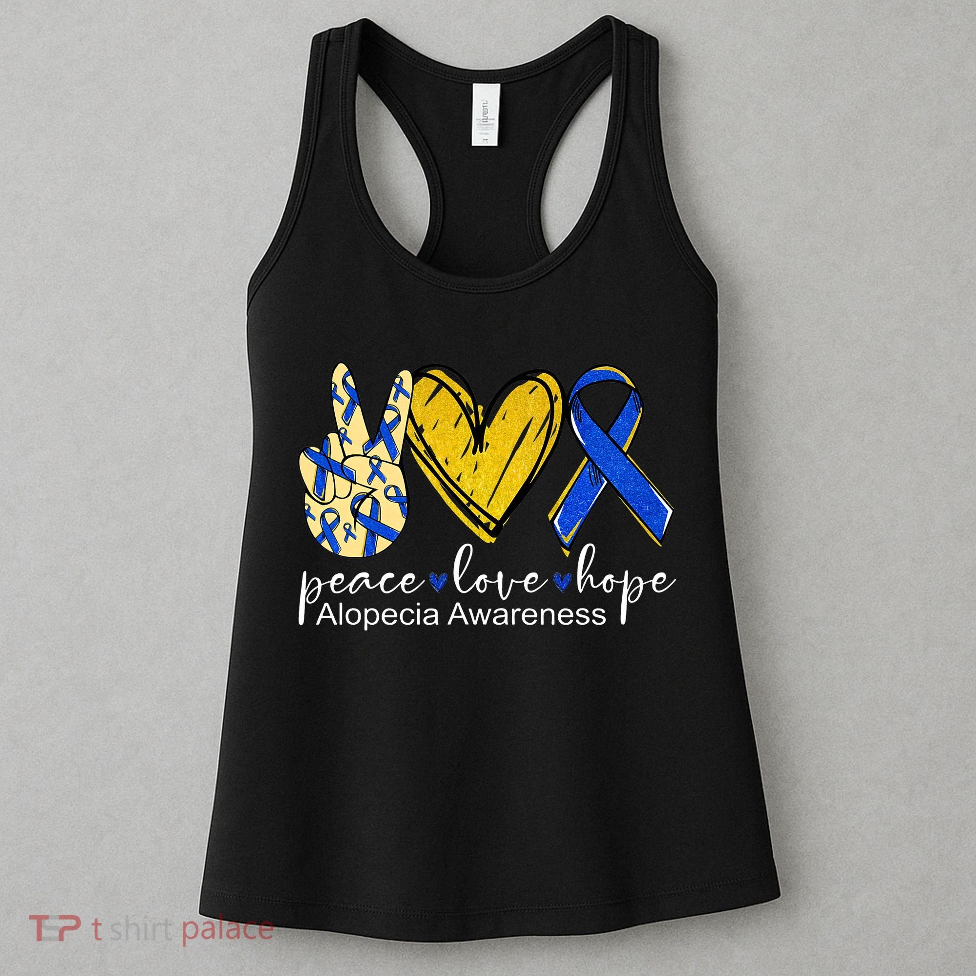 Peace Love Hope Alopecia Awareness Blue Ribbon Women's Tank Top
