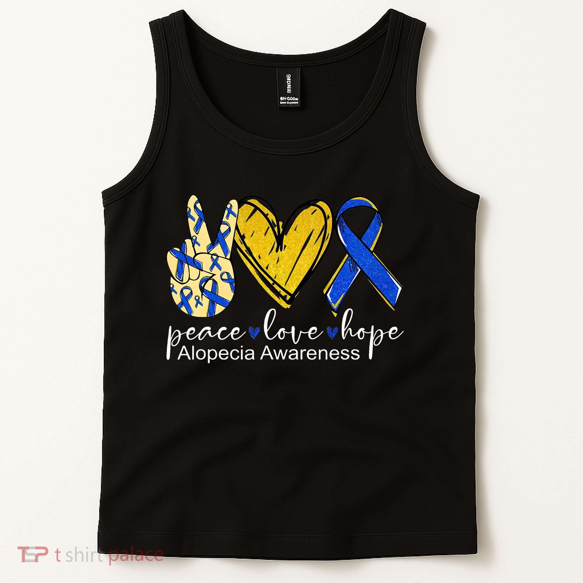 Peace Love Hope Alopecia Awareness Blue Ribbon Tank Top