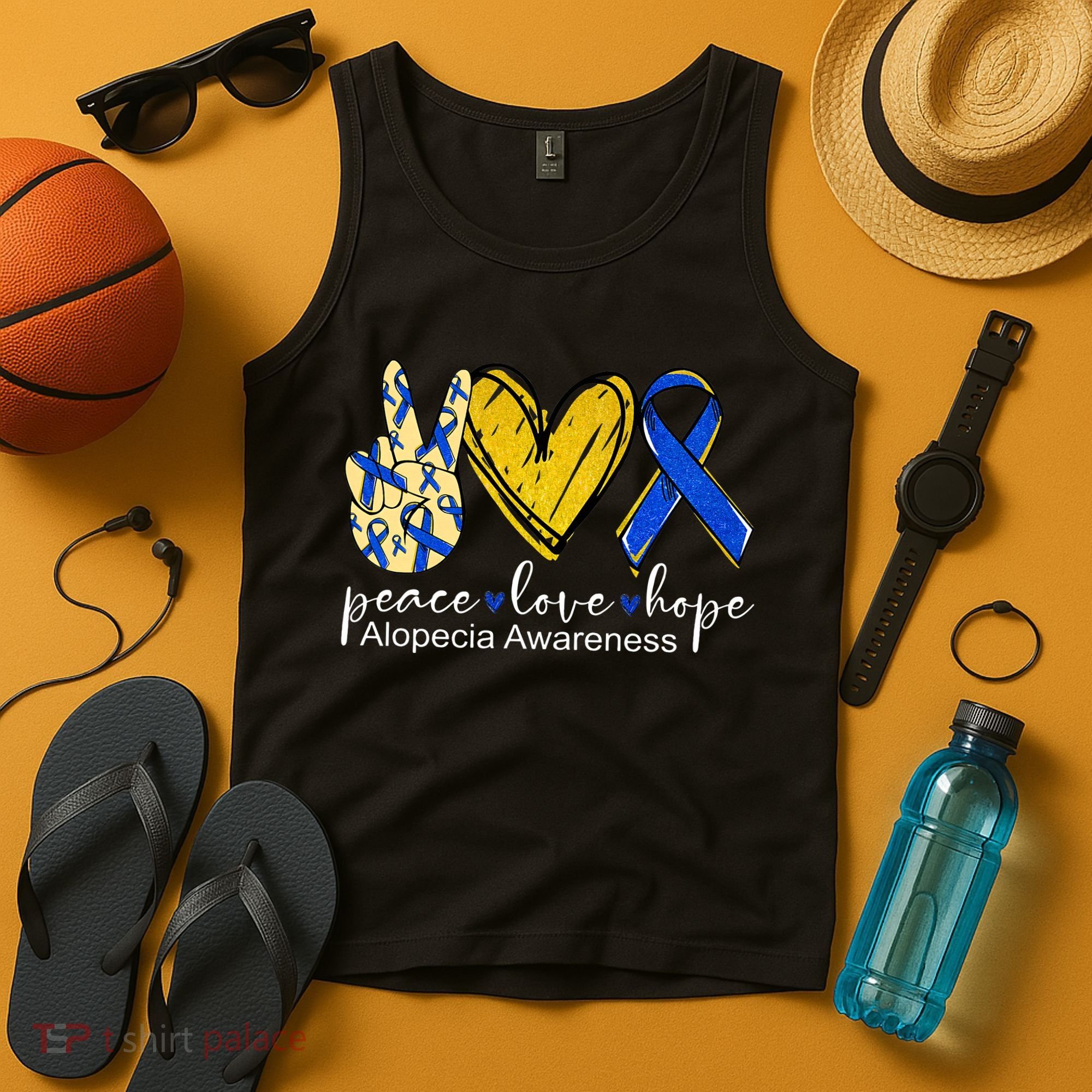 Peace Love Hope Alopecia Awareness Blue Ribbon Tank Top