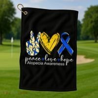 Peace Love Hope Alopecia Awareness Blue Ribbon Golf Towel thumb 1