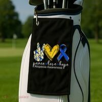 Peace Love Hope Alopecia Awareness Blue Ribbon Golf Towel thumb 2