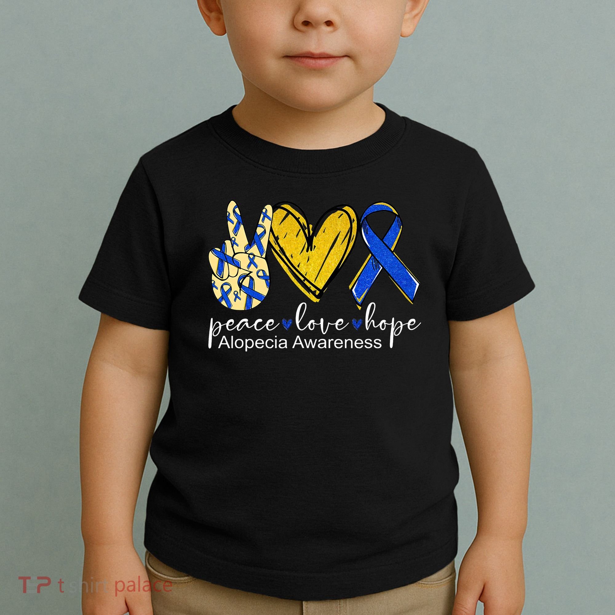 Peace Love Hope Alopecia Awareness Blue Ribbon Toddler T-Shirt