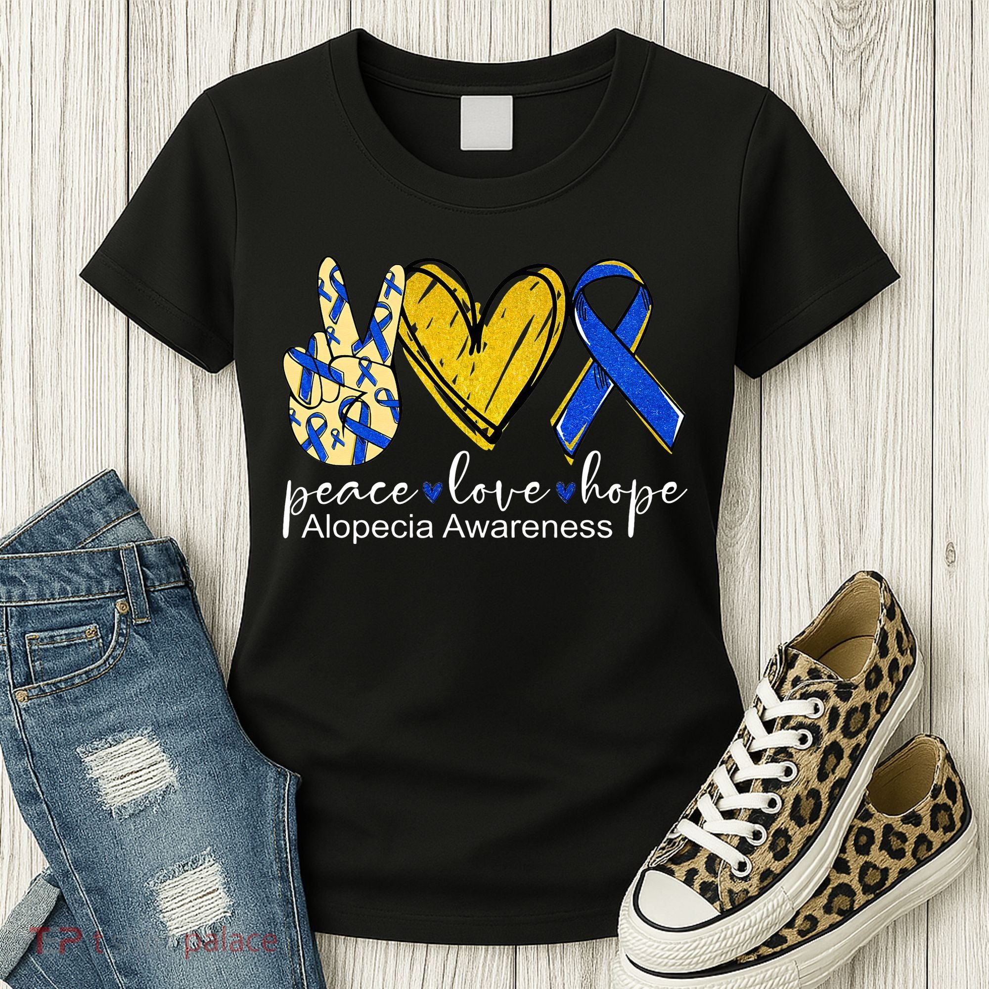 Peace Love Hope Alopecia Awareness Blue Ribbon Women's T-Shirt