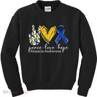 Peace Love Hope Alopecia Awareness Blue Ribbon Kids Sweatshirt thumb 0