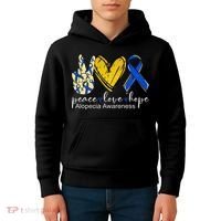 Peace Love Hope Alopecia Awareness Blue Ribbon Kids Hoodie thumb 4