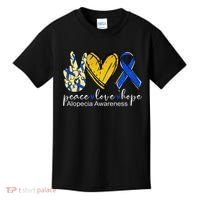 Peace Love Hope Alopecia Awareness Blue Ribbon Kids T-Shirt thumb 0