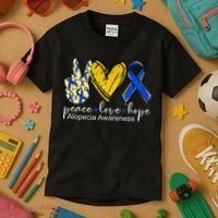 Peace Love Hope Alopecia Awareness Blue Ribbon Kids T-Shirt thumb 3