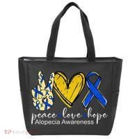Peace Love Hope Alopecia Awareness Blue Ribbon Tote Bag thumb 0
