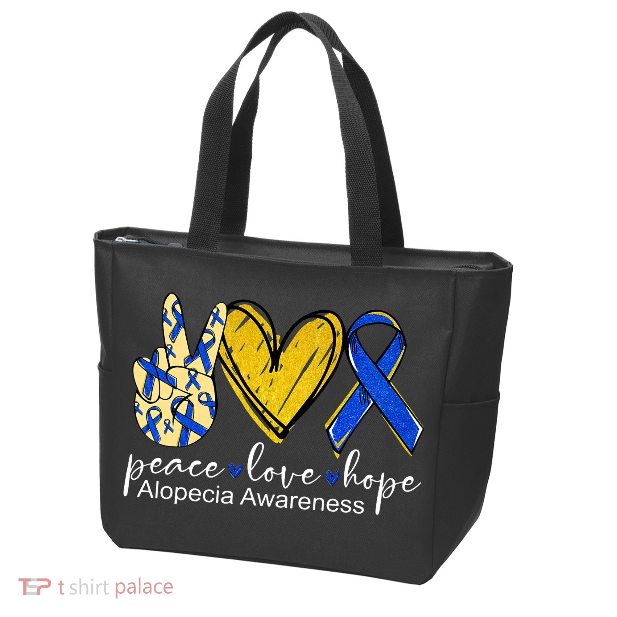 Peace Love Hope Alopecia Awareness Blue Ribbon Tote Bag