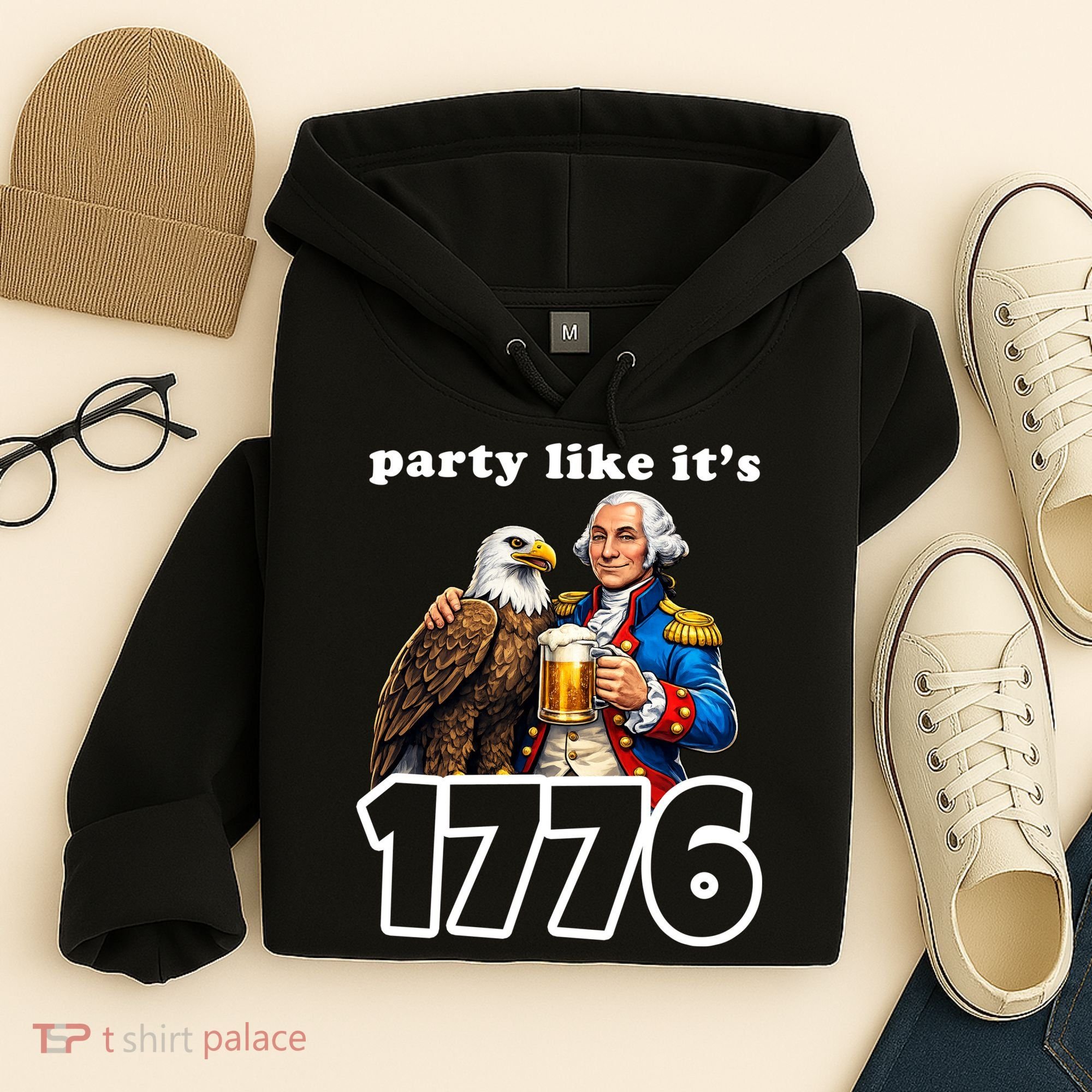 Party Like It's 1776 George Washington Bald Eagle Hoodie