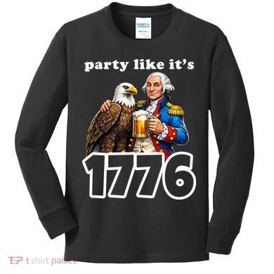 Party Like It's 1776 George Washington Bald Eagle Kids Long Sleeve Shirt