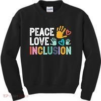 Peace Love Inclusion For A Sped Teacher Kids Sweatshirt thumb 0