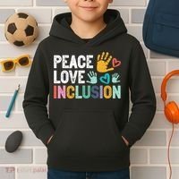 Peace Love Inclusion For A Sped Teacher Kids Hoodie thumb 2