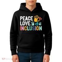 Peace Love Inclusion For A Sped Teacher Kids Hoodie thumb 4