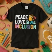 Peace Love Inclusion For A Sped Teacher Kids T-Shirt thumb 3