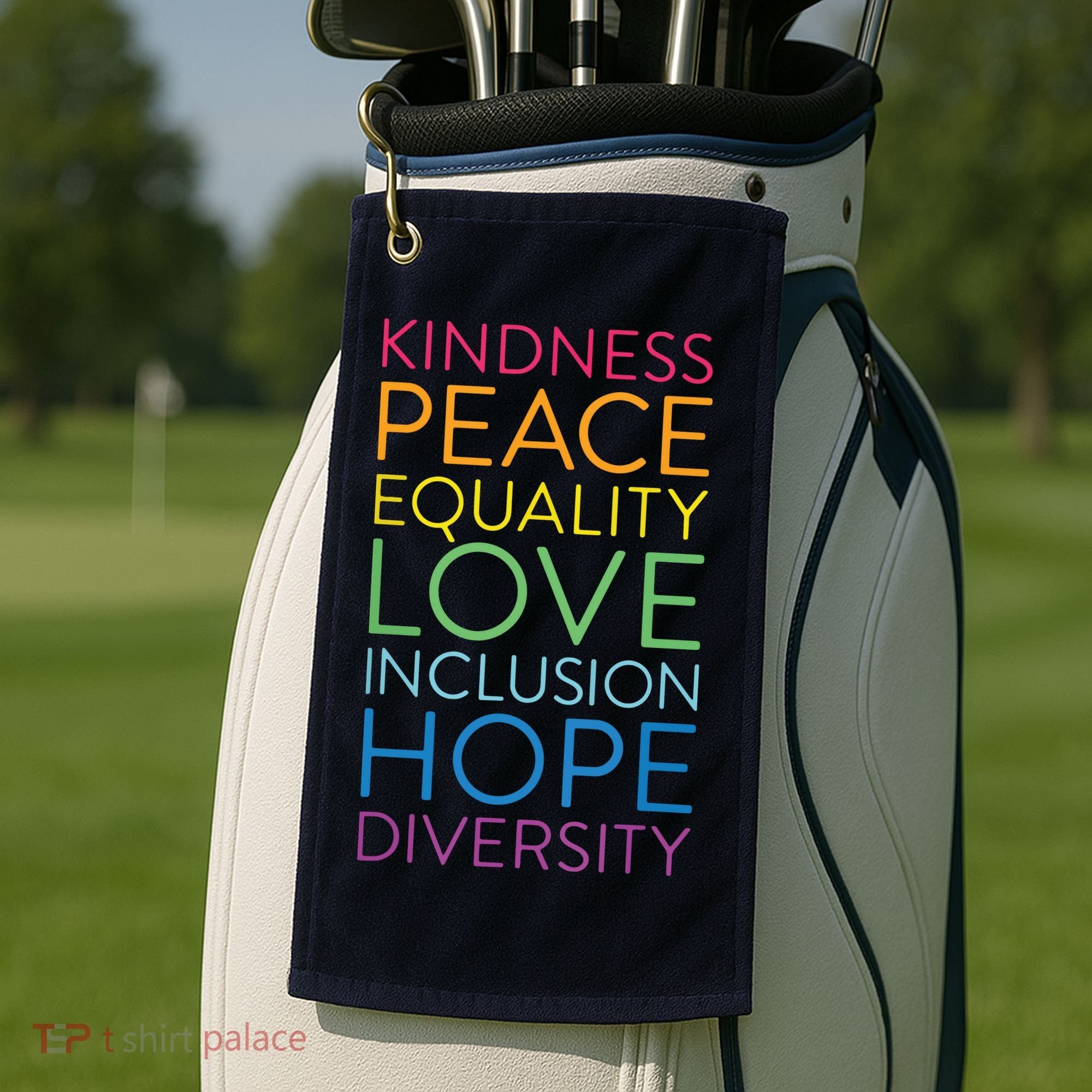 Peace Love Inclusion Equality Diversity Human Rights Golf Towel