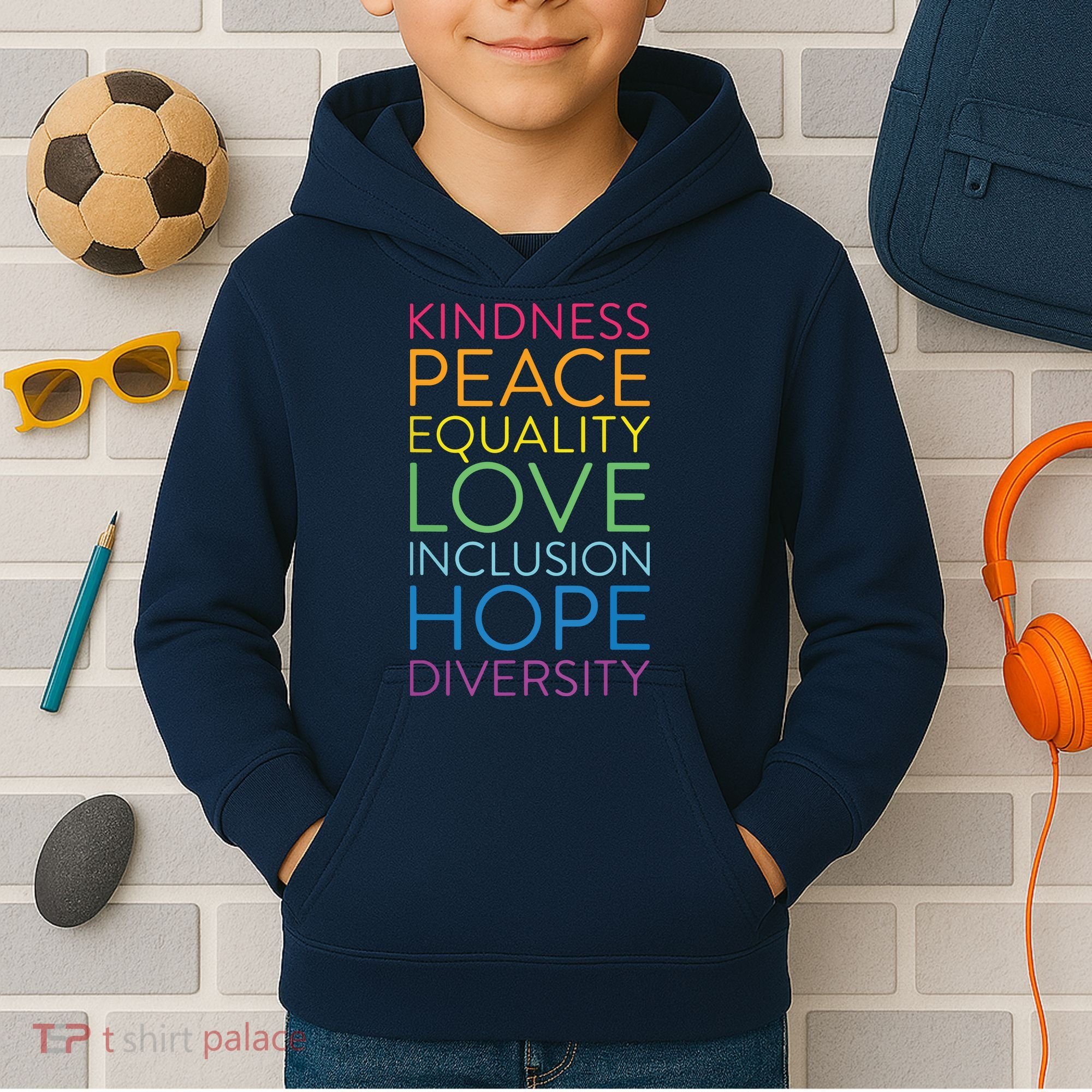 Peace Love Inclusion Equality Diversity Human Rights Kids Hoodie