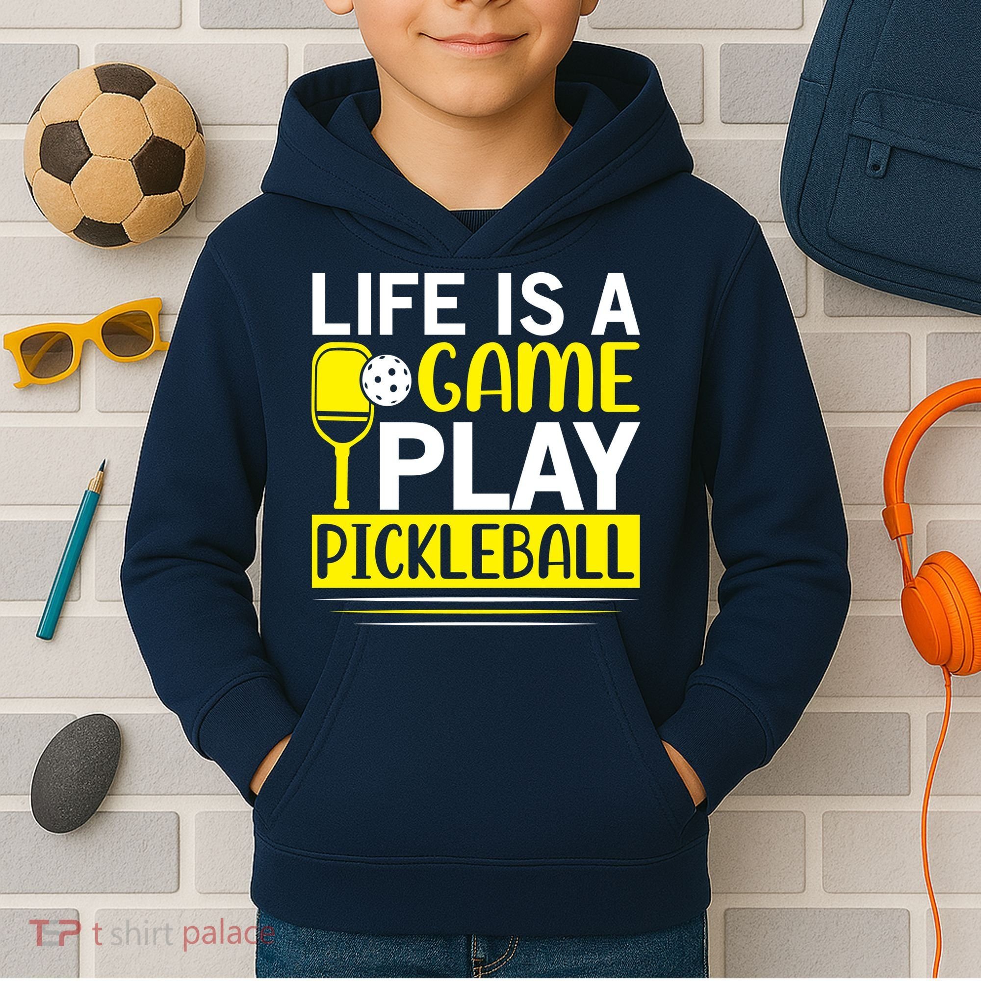 Pickleball Life Is A Game Play Pickleball Funny Pickleball Gift Kids Hoodie