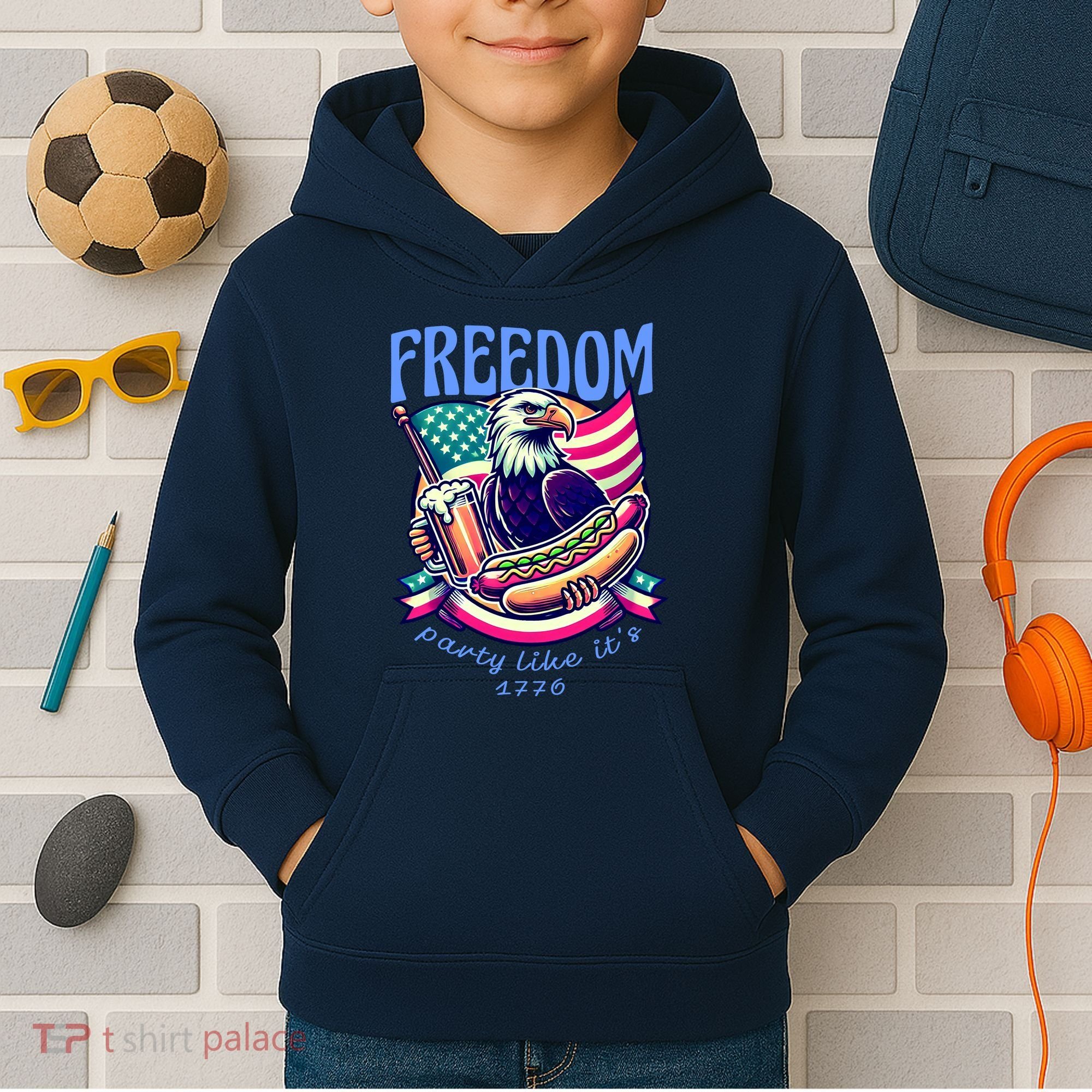 Party Like Its 1776 Patriotic Eagle Kids Hoodie