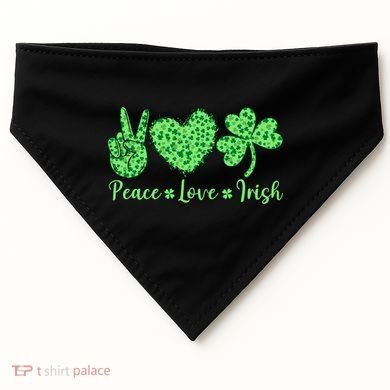 Peace Love Irish Patricks Day Funny Gift USA-Made Doggie Bandana