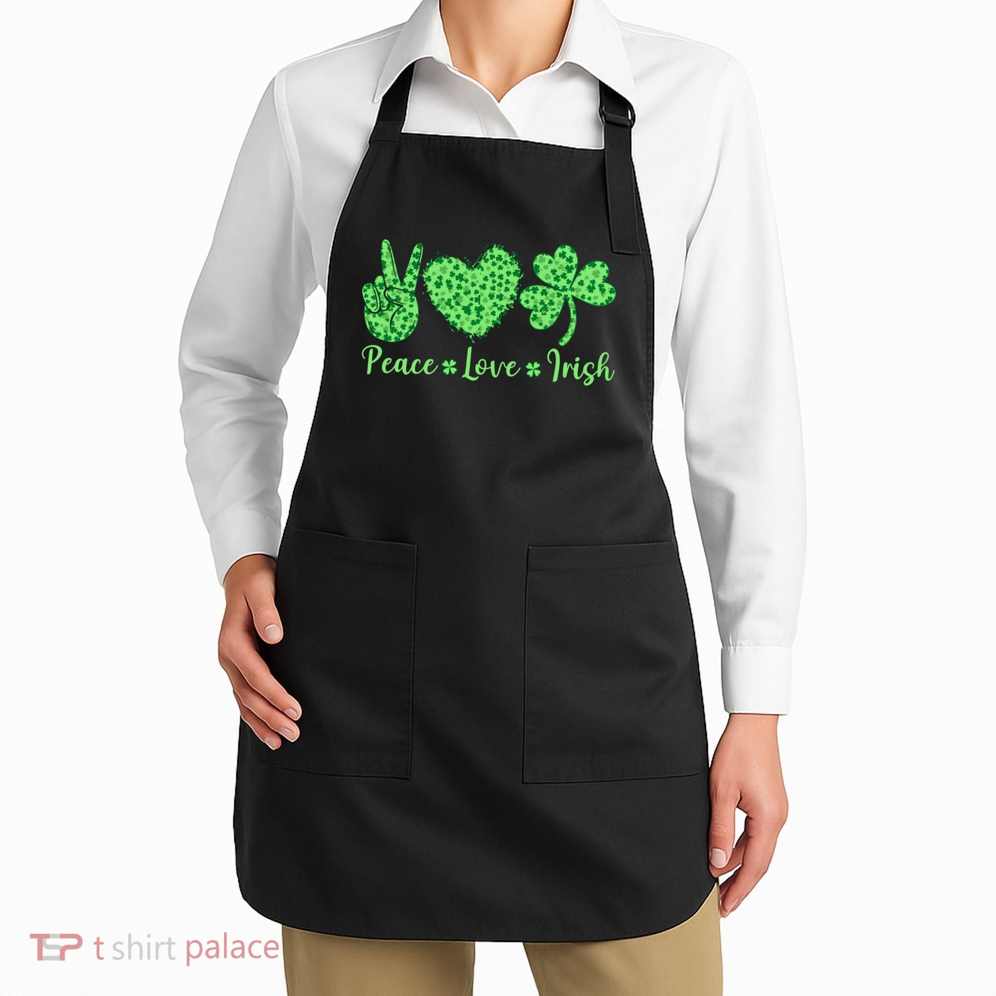 Peace Love Irish Patricks Day Funny Gift Apron